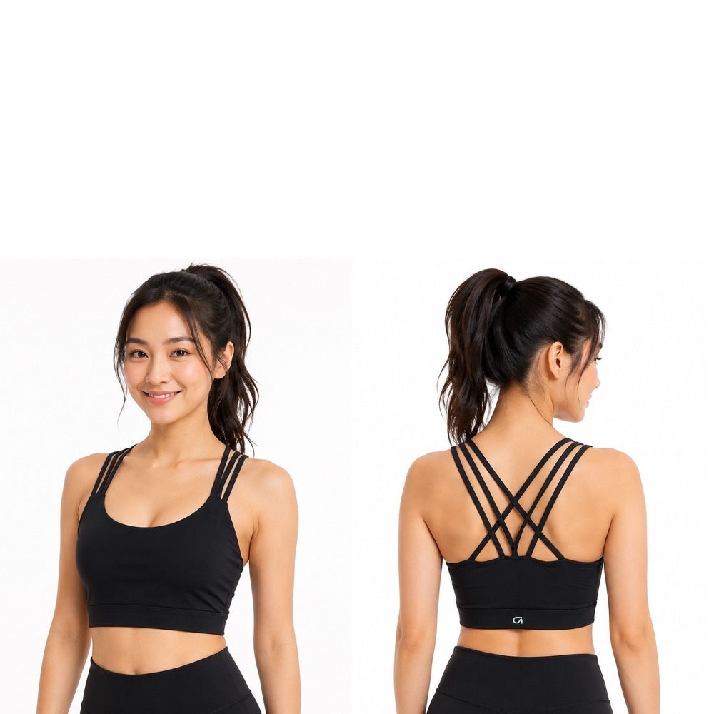GapFit Medium Impact Strappy Back Sports Bra True Black M Gym Yoga Chic 104-63